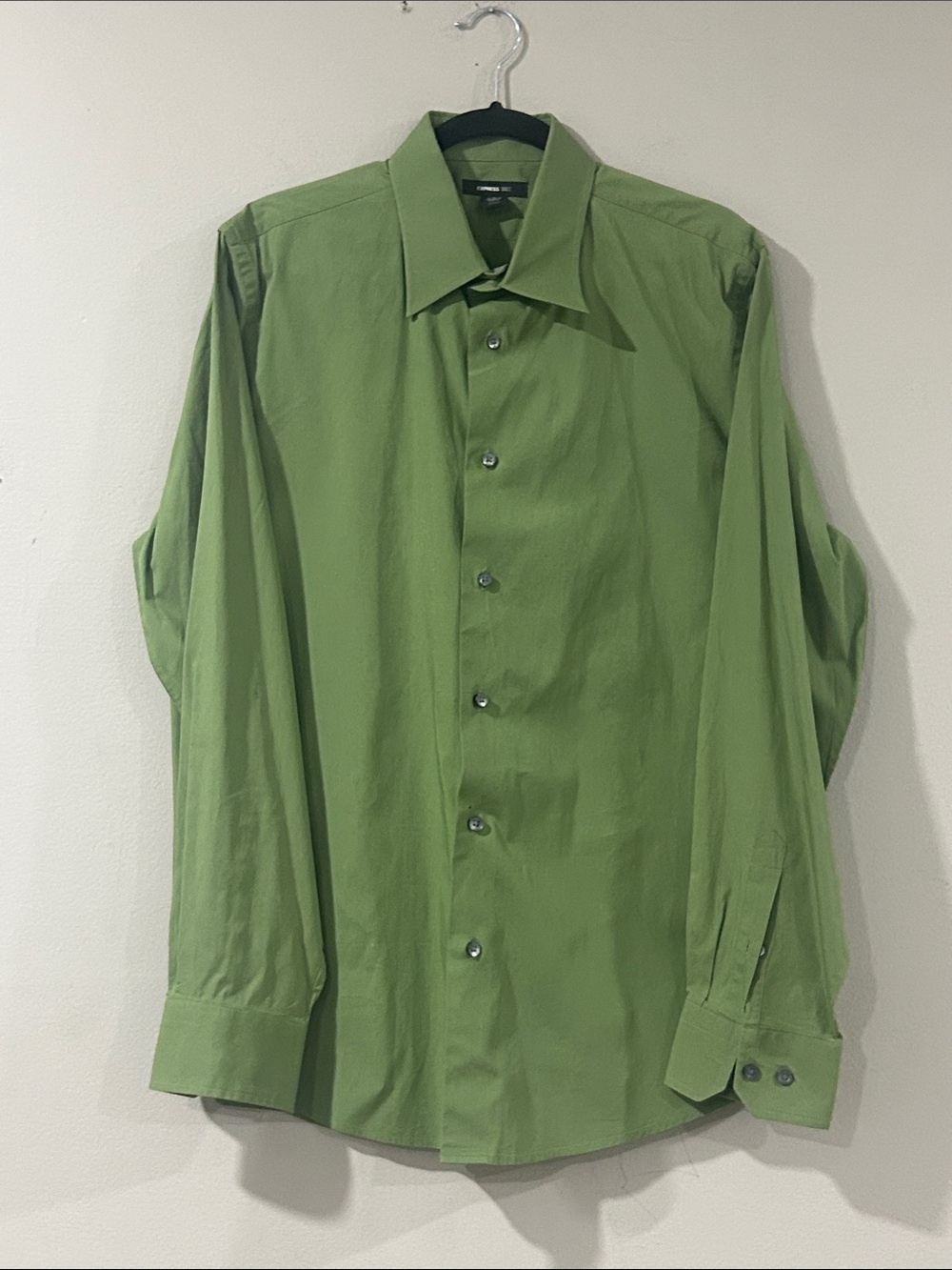 Express Men's Olive Green Long-Sleeve Dress Shirt